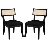Avelino Wooden-Framed Rattan Boucle Dining Chairs - Set of 2 Black