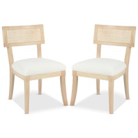 Avelino Wooden-Framed Rattan Boucle Dining Chairs - Set of 2 Cream White