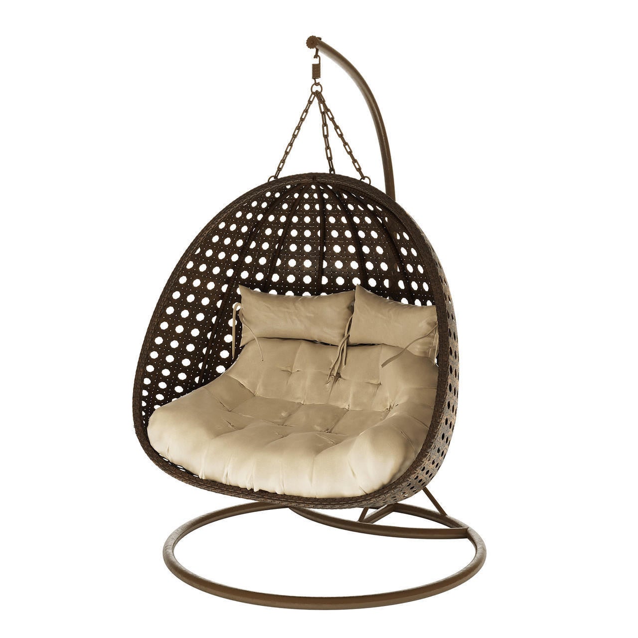 Buena Outdoor PE Wicker Hanging Double Egg Chair - Brown