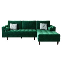 Claude 3 Seater Velvet Sofa With Chaise Dark Forest Green
