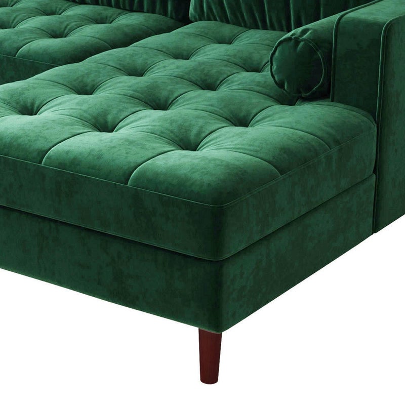 Buy Claude 3 Seater Velvet Sofa With Chaise Dark Forest Green - MyDeal