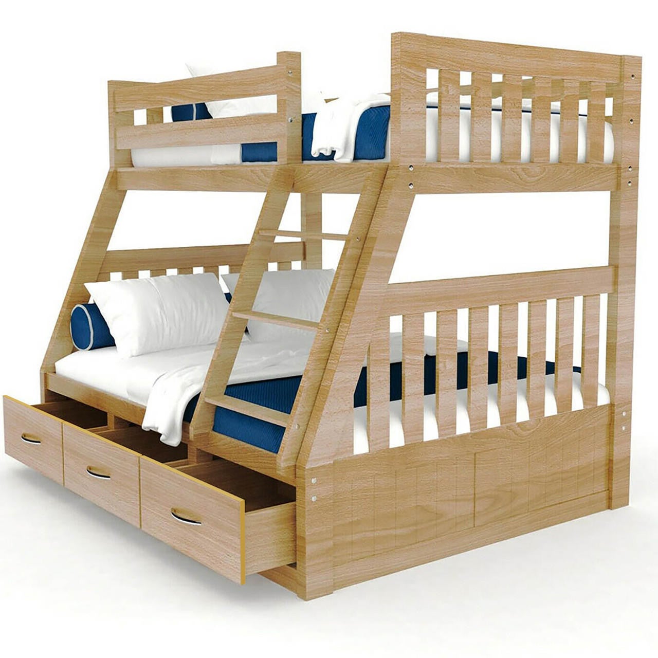Cornelia Solid Pine Triple Bunk Bed w/ Storage Natural
