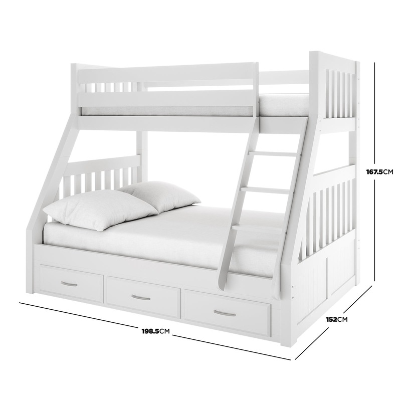 Buy Cornelia Solid Pine Triple Bunk Bed w/ Storage White MyDeal