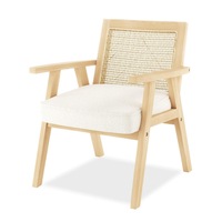 Debby Rattan Accent Armchair with Bouclé Cushion Cream White
