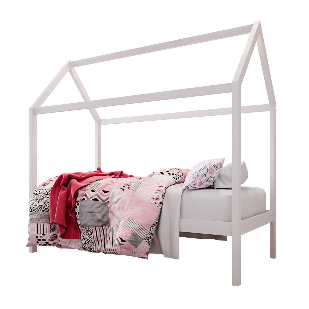 Doris Solid Pine Timber Single House Bed For Kids