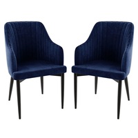 Elly Velvet Curved Dining Chair with Arms (Set of 2) Dark Navy