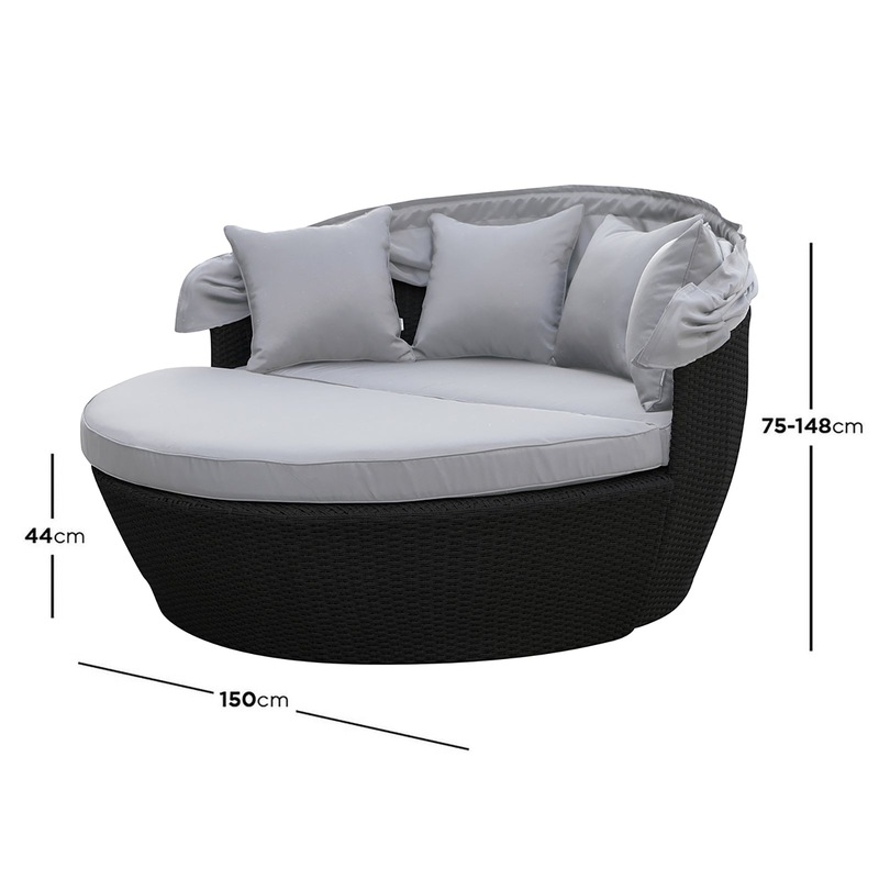 Buy Erith Wicker Outdoor Furniture Day Bed w/ Canopy Cream/Black MyDeal