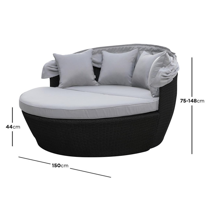 Buy Erith Wicker Outdoor Furniture Day Bed w/ Canopy Black - MyDeal