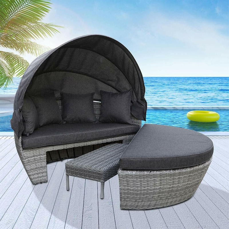 Erith Wicker Outdoor Furniture Day Bed w/ Canopy Brown | Buy Wicker