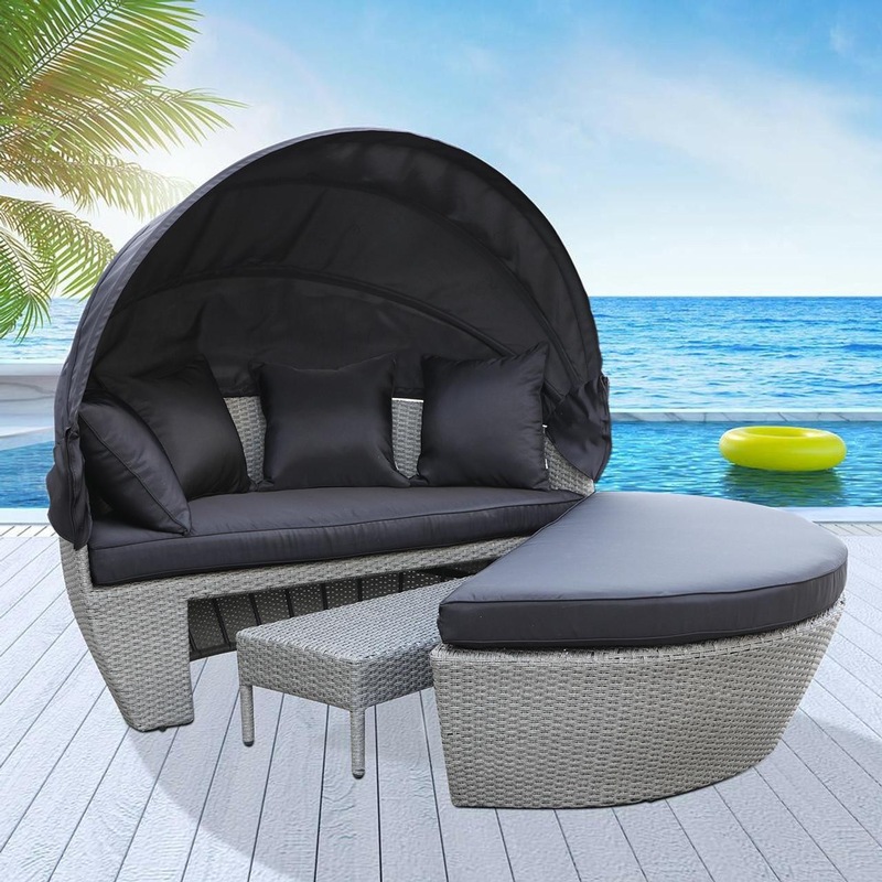 Erith Wicker Outdoor Furniture Day Bed w/ Canopy Brown | Buy Wicker