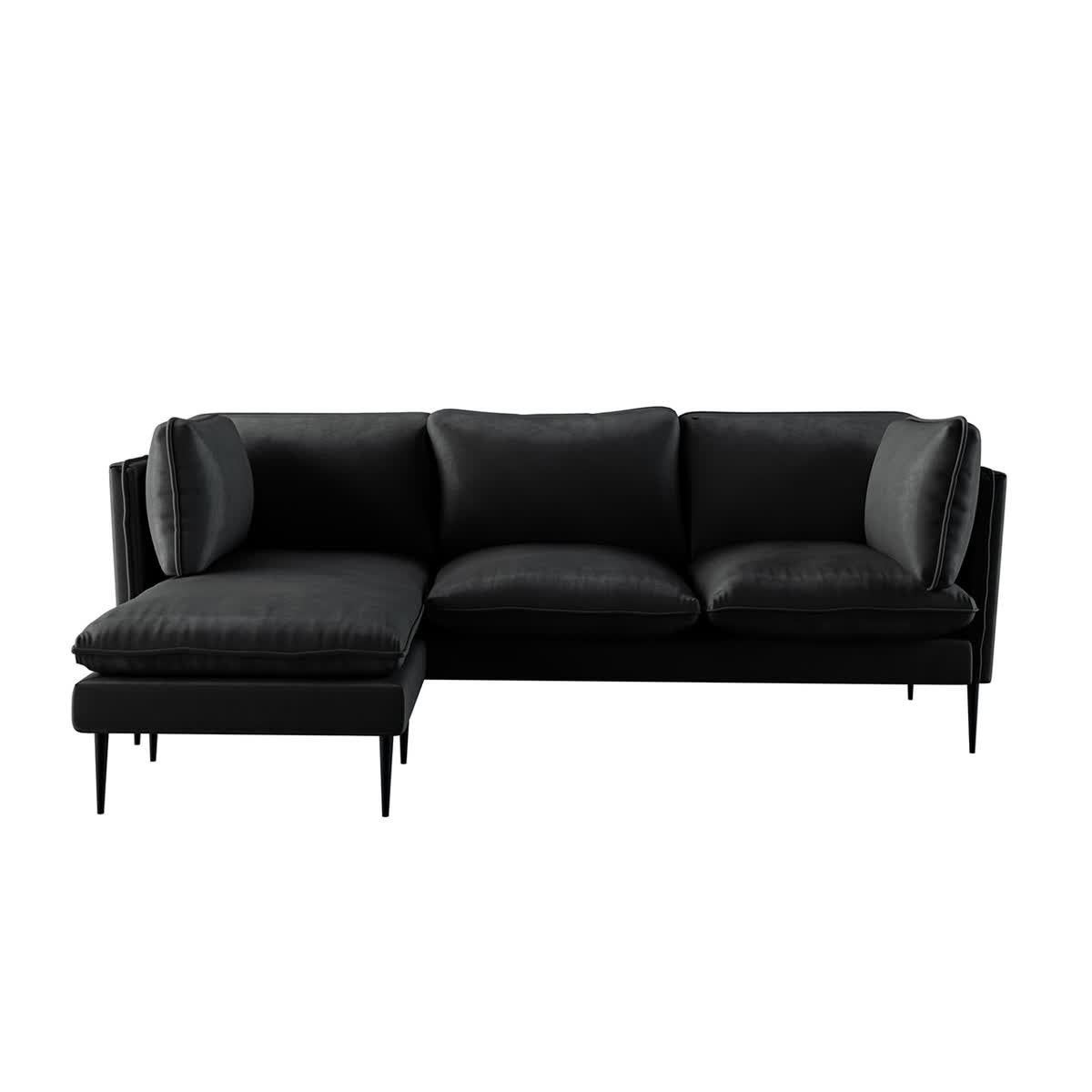 Erling 3 Seater Velvet Sofa With Chaise Black