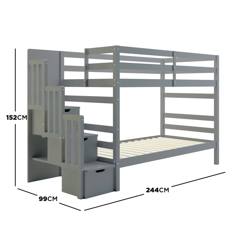 Buy Galla Timber Bunk Bed with Storage Staircase Grey MyDeal