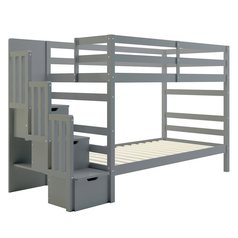 Buy Galla Timber Bunk Bed with Storage Staircase Grey MyDeal