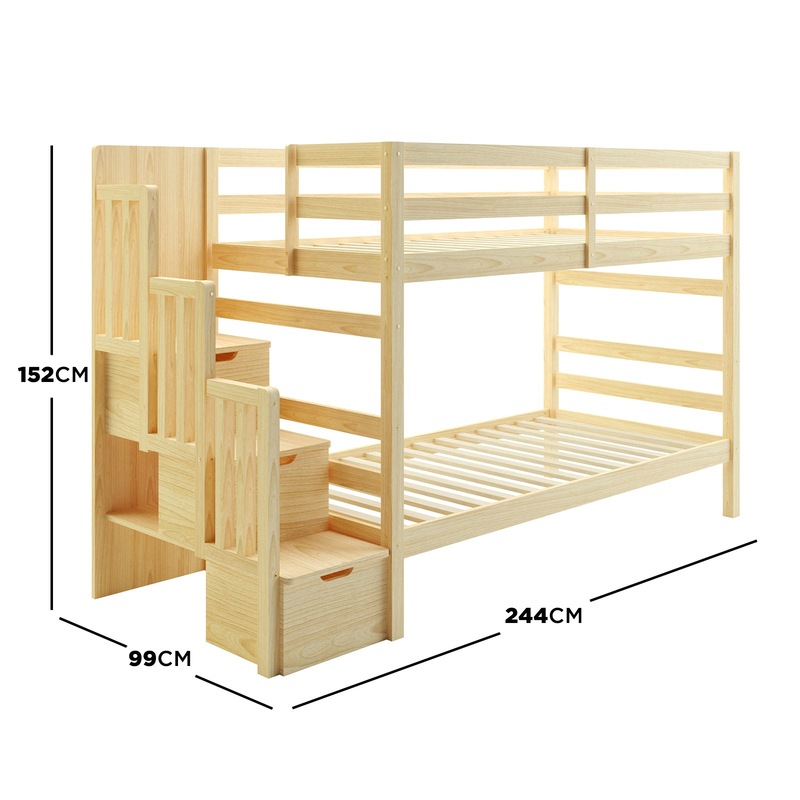 Galla Timber Bunk Bed with Storage Staircase Natural MyDeal