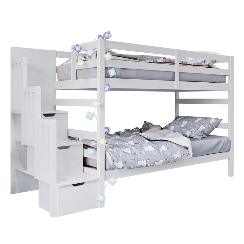 Buy Galla Timber Bunk Bed with Storage Staircase White MyDeal