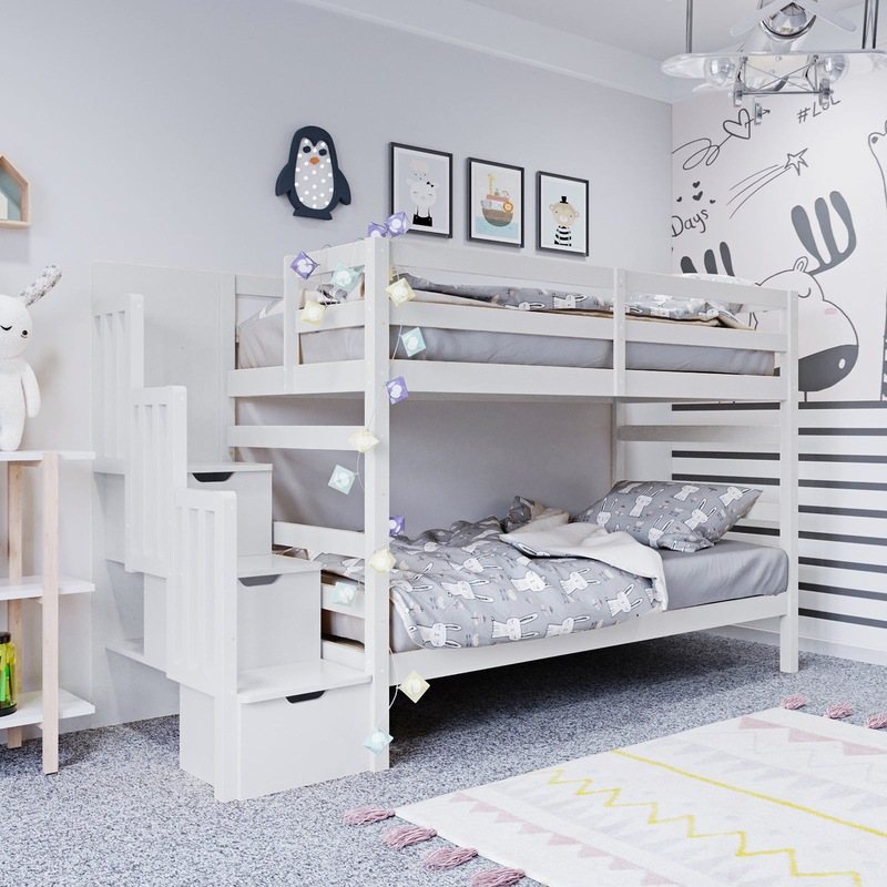 Buy Galla Timber Bunk Bed with Storage Staircase White MyDeal