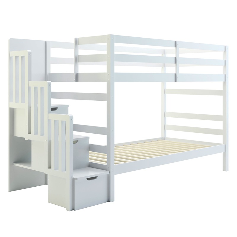 Buy Galla Timber Bunk Bed with Storage Staircase White MyDeal