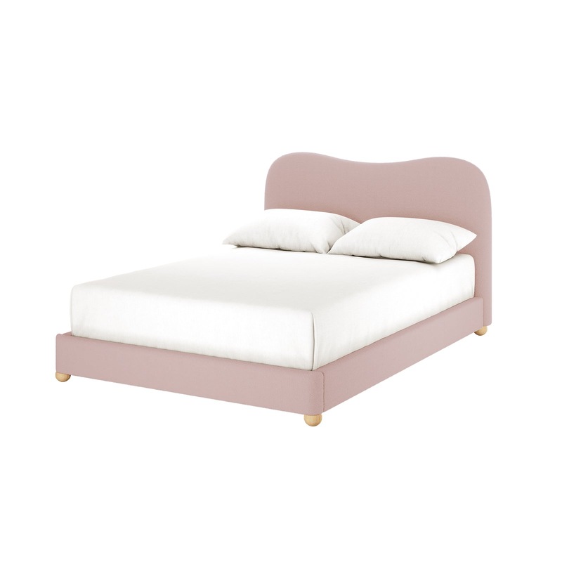 Buy Ginnie Bouclé Bed Frame with Curved Headboard Pink Double Pink