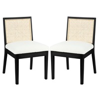 Gretel Wooden-Framed Rattan Boucle Dining Chairs - Set of 2 Black