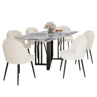 Joel Dining Table and 6 Scarlett Dining Chair Set - Marble Marble