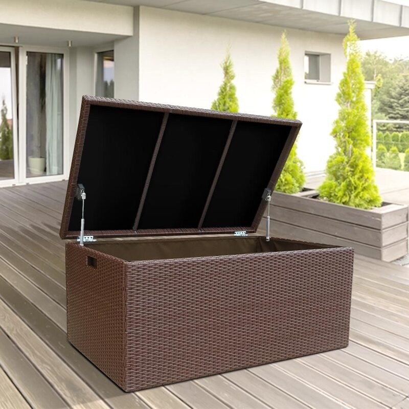 Buy Luxo Kew 400L Poly Rattan Outdoor Storage Box Brown MyDeal