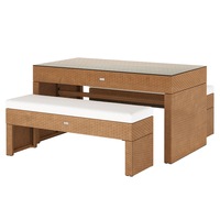 Kummi 4 Seater Outdoor Rattan Bench Set Cream White