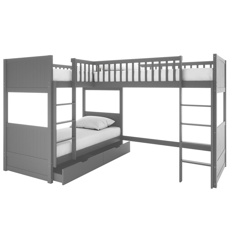 Buy Lucy Solid Pine Triple Bunk Bed with Storage Grey MyDeal