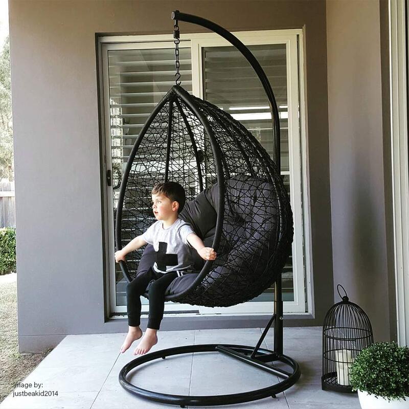 Viola Wicker Hanging Egg Chair - Black with Charcoal Cushion - MyDeal