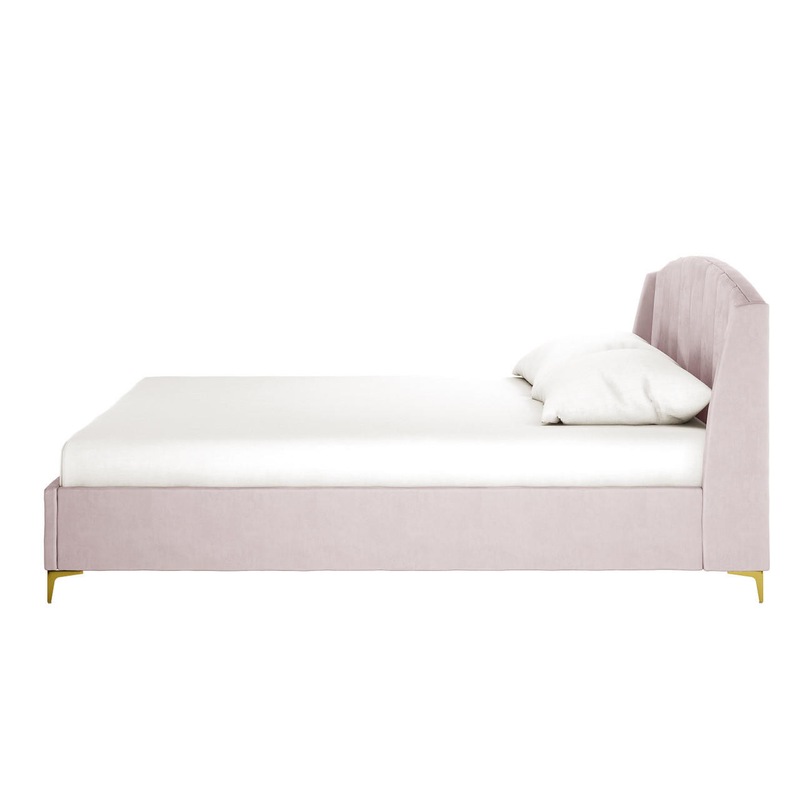 Buy Lyra Velvet Bed Frame with Winged Headboard Soft Pink King Soft