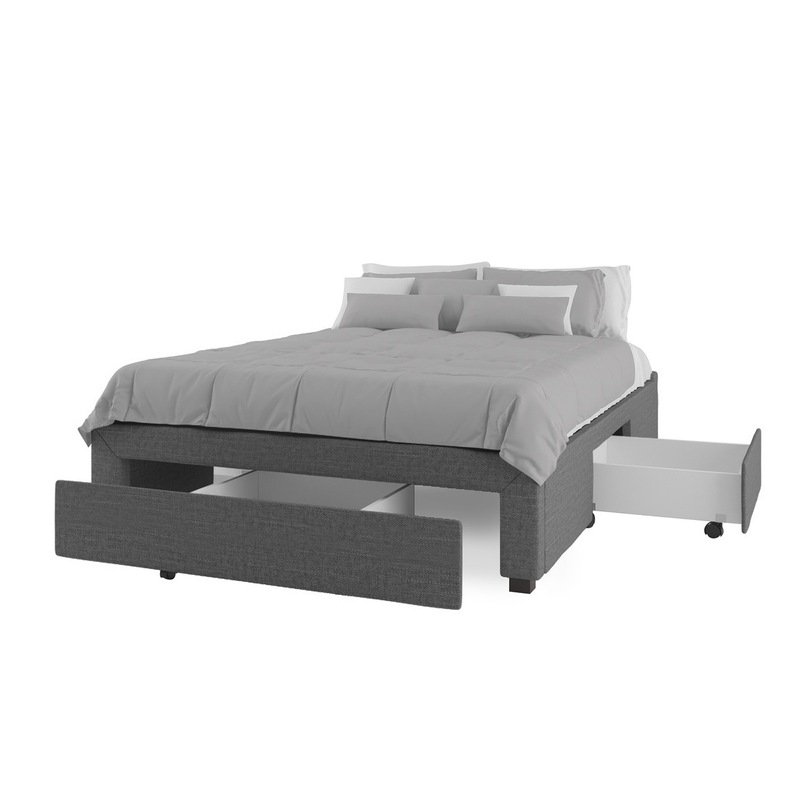 Buy Octavia Fabric Bed Base with Drawers Double Dark Grey MyDeal