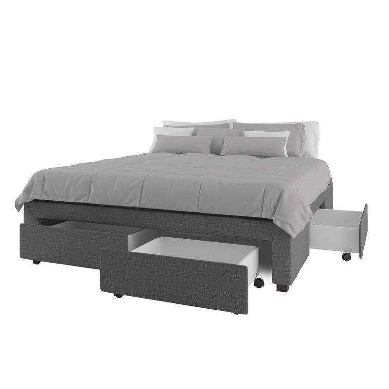 Buy Octavia Fabric Bed Base with Drawers Queen Dark Grey MyDeal