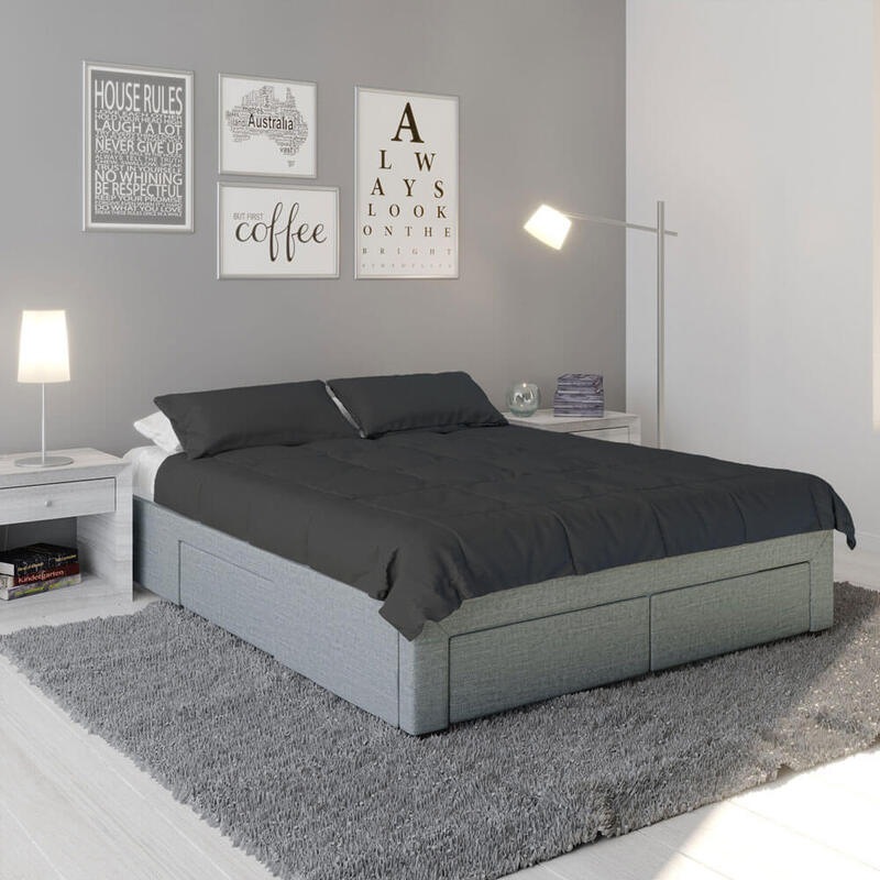 Buy Octavia Fabric Queen Bed Frame w/ Storage Drawers Light Grey MyDeal