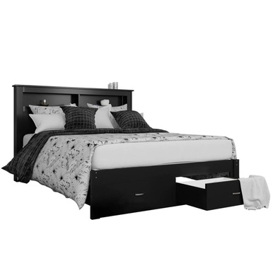 Buy Porcia Timber Bed with Storage Shelves Drawers Black Black Single MyDeal