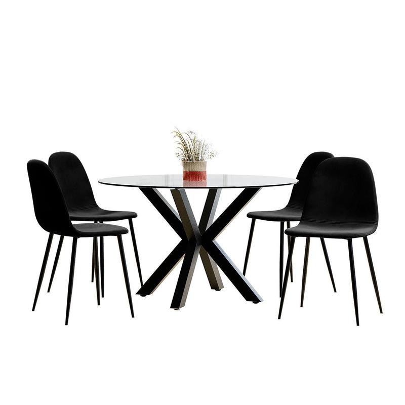 Buy Rylee 120cm Black Round Table w/ 4 Halsa Chairs Dining Set Black MyDeal