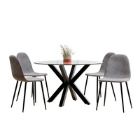 Rylee 120cm Black Round Table w/ 4 Halsa Chairs Dining Set Grey Marle