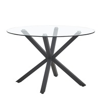 Rylee 4 Seater Cross Legs Round Glass Dining Table Black
