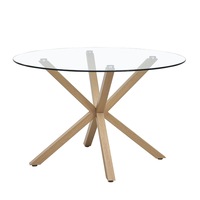 Rylee 4 Seater Cross Legs Round Glass Dining Table - Oak Oak