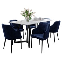 Salen Dining Table with 6 Elly Velvet Dining Chairs Dark Navy