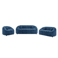 Trina 6 Seater Velvet Sofa Set w/ Ball Pillows Blue