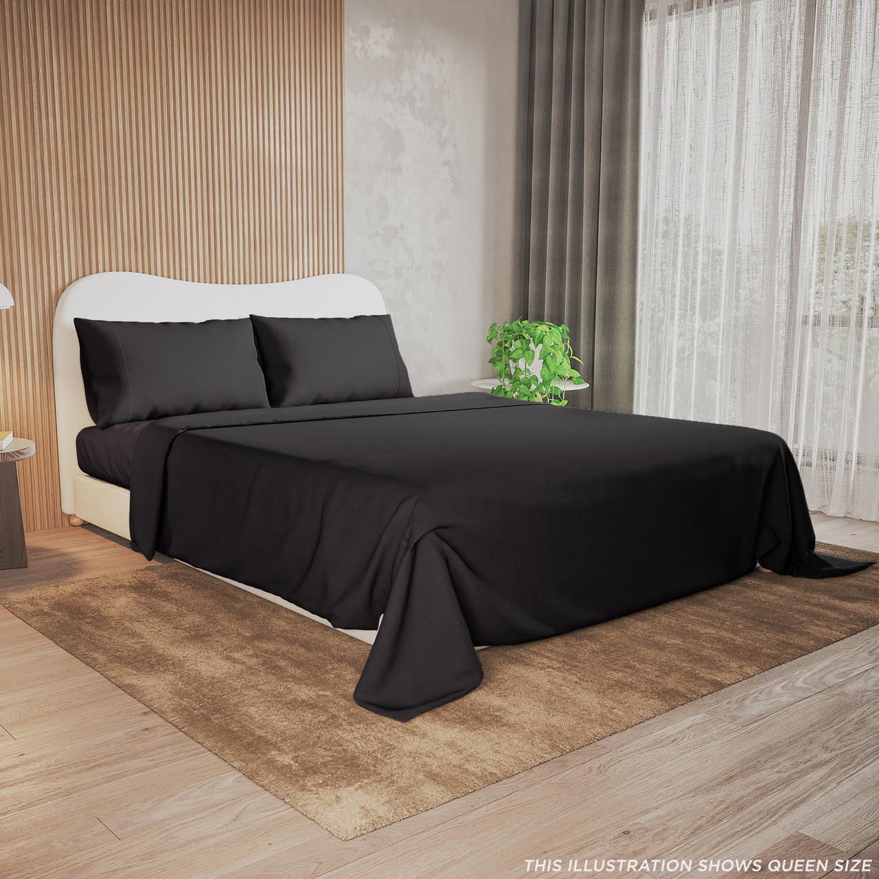 Valeria 1000TC Ultra Soft Bed Sheet Set - Black Queen