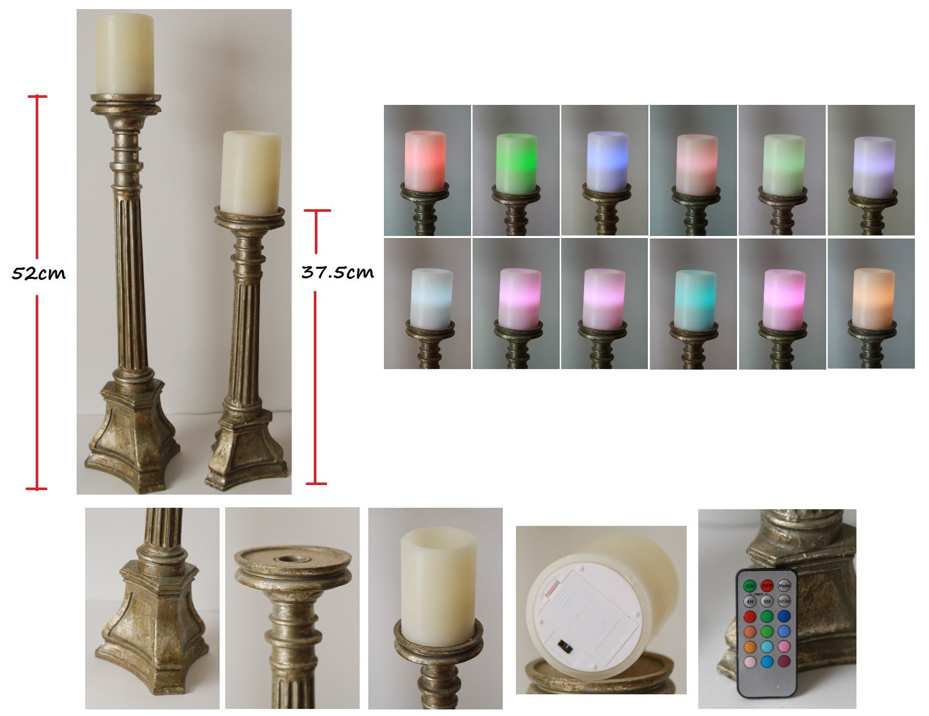 8 x Electric Candles / Vintage Look Candle Holders Ornate Candlestick Decorative