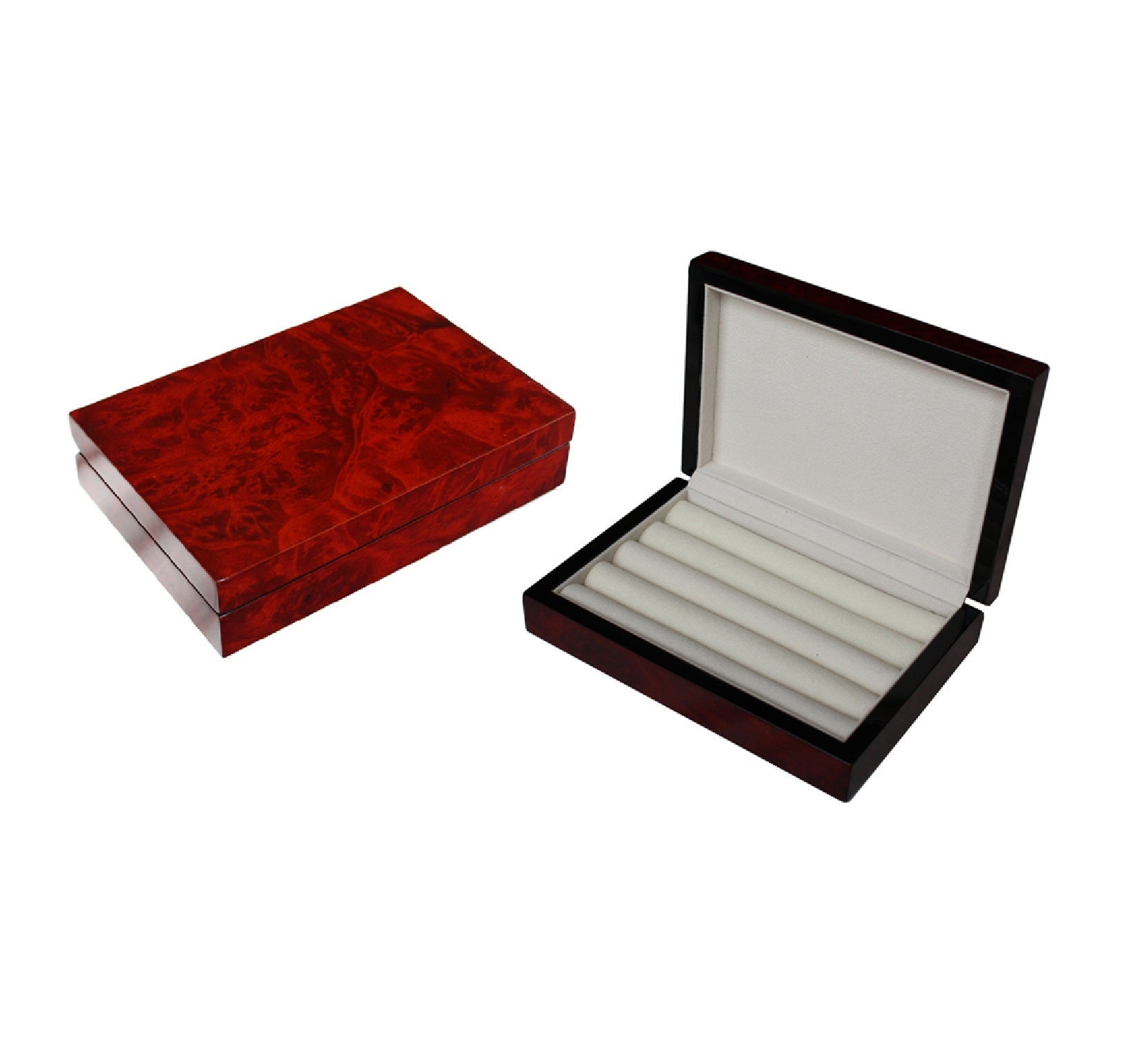 Hand Made Burl Wooden Luxury Case Cufflinks Ring Tie clip Storage Display Box A