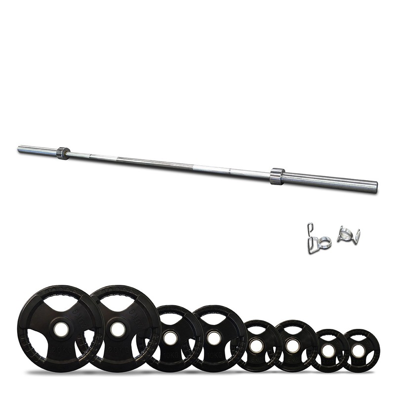 100KG PRO OLYMPIC BARBELL & WEIGHT SET WITH CLIPS Fitness World Wide