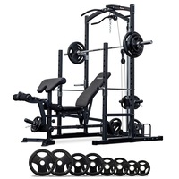 Power Rack With Lat Pulldown + Adjustable Bench + Olympic Barbell Weight Set