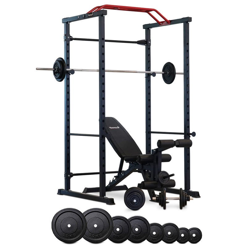 Buy Squat Rack + Adjustable Bench + 110kg Barbell Weight Set