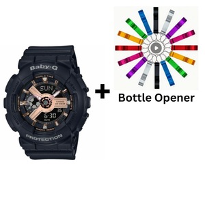 Casio Baby-G Rose Gold Black Metallic Analogue/Digital Watch BA110RG-1A BA-110RG-1ADR Bottle Opener Bundle