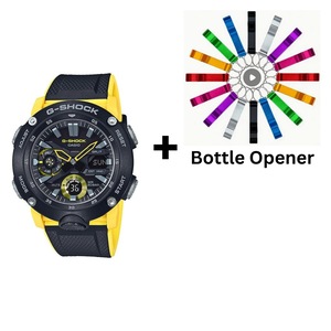 Casio G-Shock Analogue/Digital Carbon Core Guard Black/Yellow Men's Watch GA2000-1A9 Bottle Opener Bundle