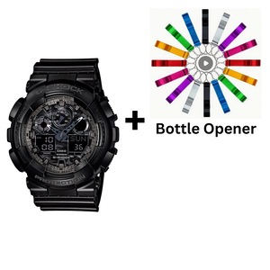 Casio G-Shock Analogue/Digital Mens Camouflage Black Watch GA100CF-1A Bottle Opener Bundle