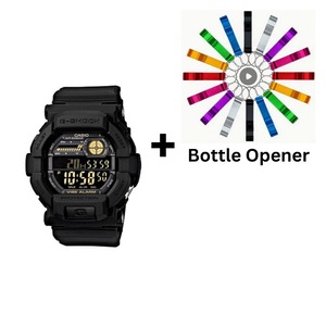 Casio G-Shock Digital Mens Black Vibration Alert Watch GD-350-1B Bottle Opener Bundle