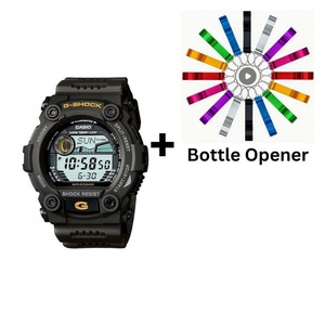 Casio G-Shock Digital Mens Green Tide Graph Watch G-7900-3DR Bottle Opener Bundle